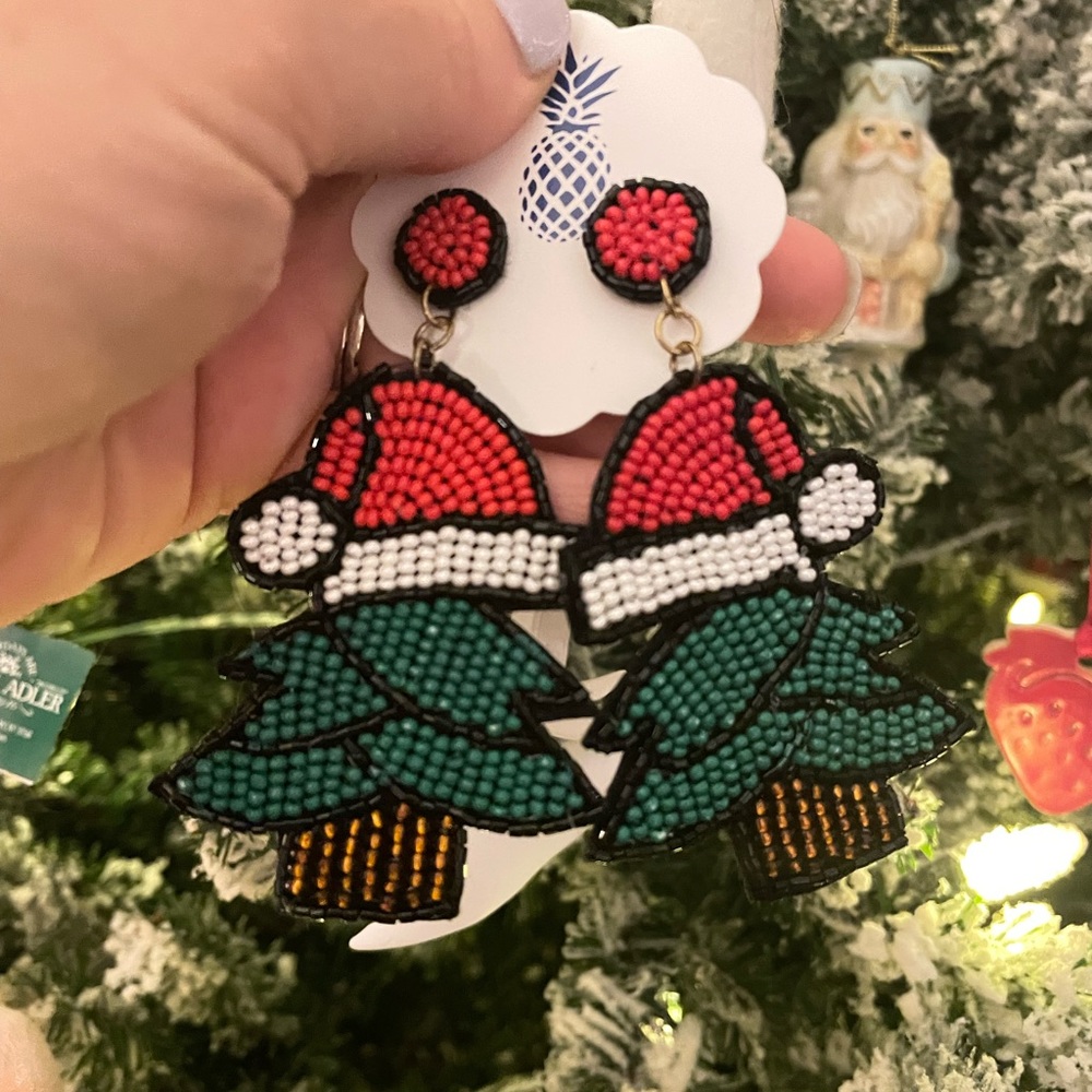 Beaded Santa Christmas Tree boutique earrings